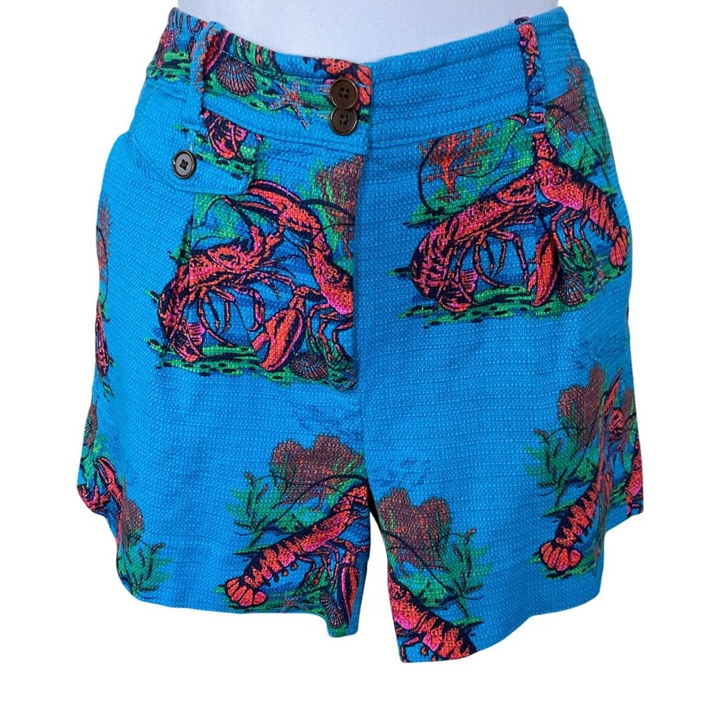 J. Crew Re-Imagined Lobster Print Grasscloth Slash & Welt Pockets 4in Shorts 2